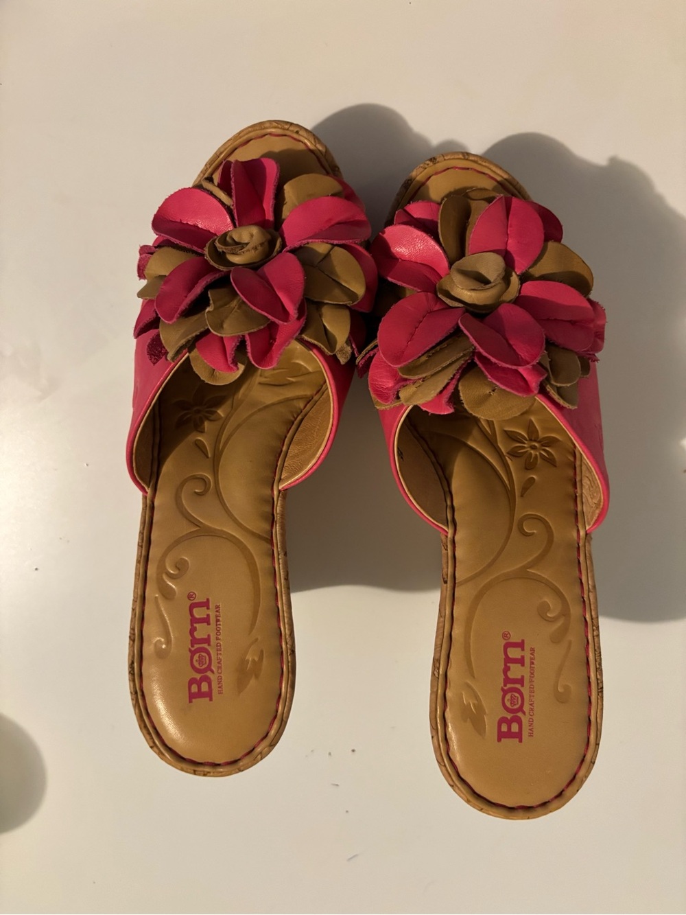 Born Pink and Tan Floral Slide Sandals